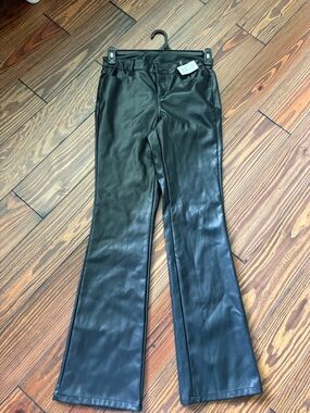 Faux Leather Black Flare-Leg Pants